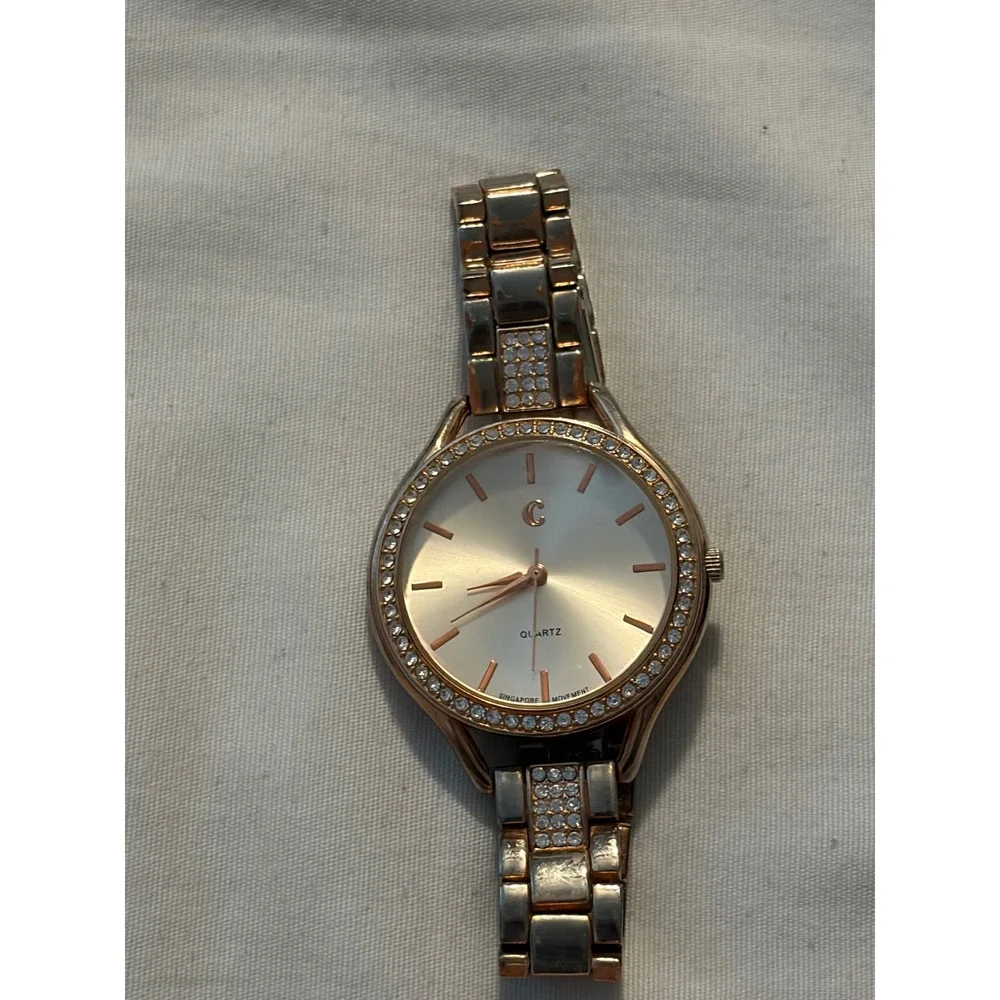 Rose Gold Rhinestone Bezel Watch Elegant‎ Womens Analog Fashion Jewelry